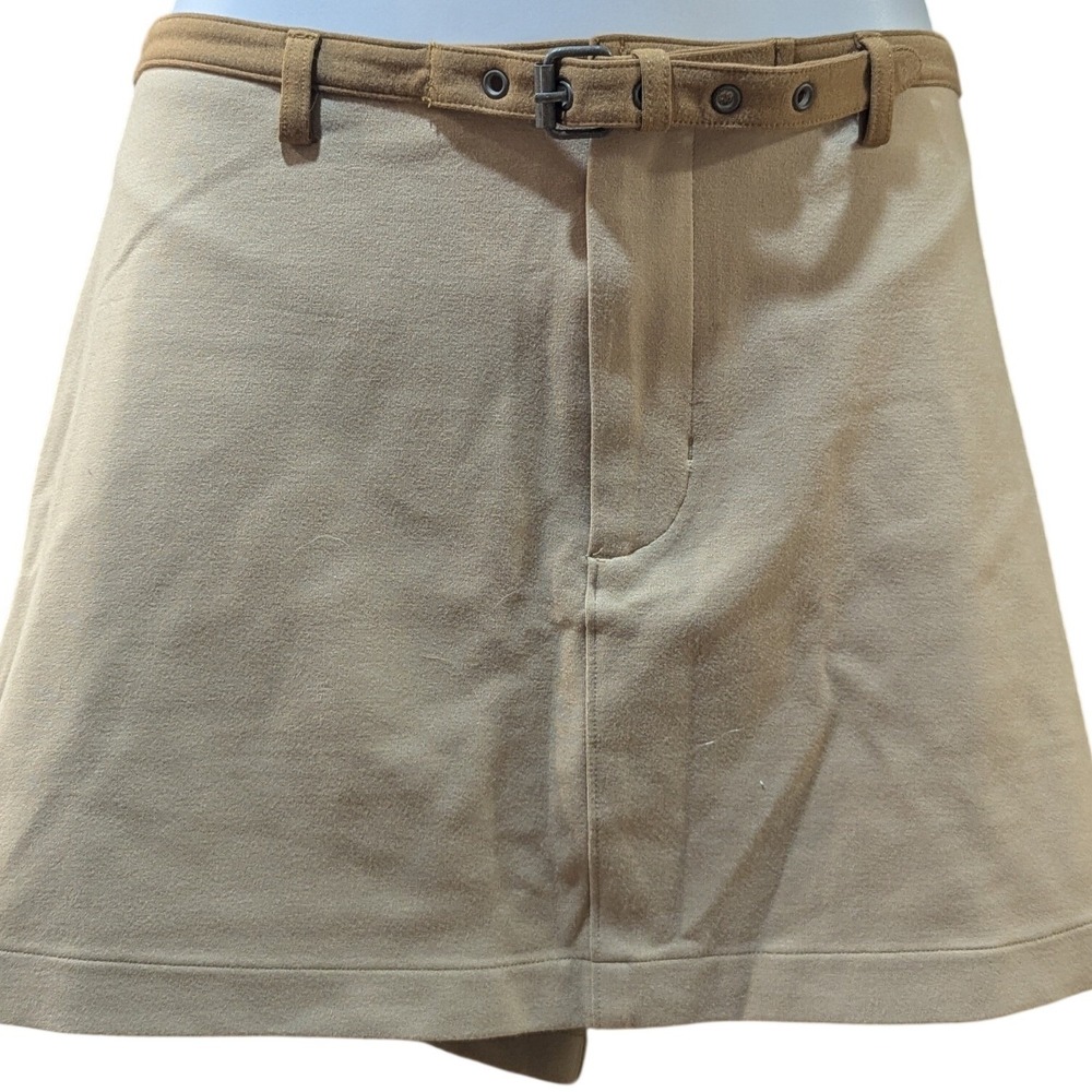American Eagle Tan Khaki Belted Stretch Skort Mini Skirt Shorts Womens Medium